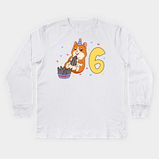 I am 6 with hamster - kids birthday 6 years old Kids Long Sleeve T-Shirt